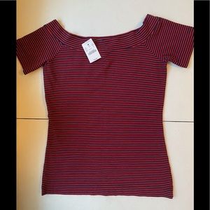 J.Crew factory Red & Navy Striped tee. Size Small